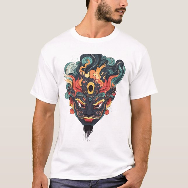 Kawaii Sichuan Opera Rosto Máscara T-Shirt (Frente)