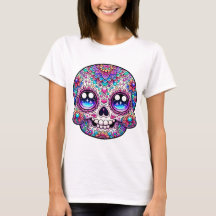 Kawaii Skull Mandala Art Colorful T-Shirt Ativo