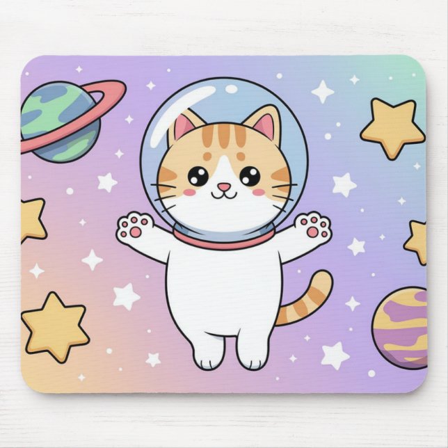 Kawaii Space Cat Astronaut Mouse Pad (Frente)