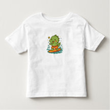 Kawaii Surfing Dinosaur for Kids T-Shirt 🦖🏄‍♂️✨