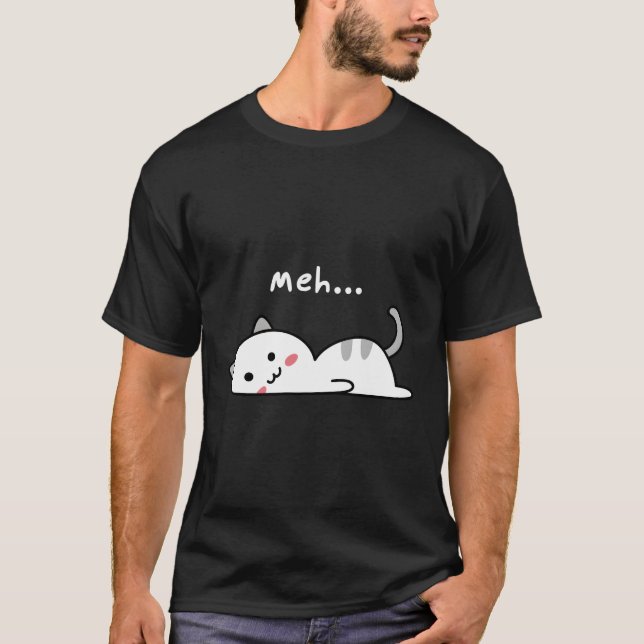 Kawaii T-Shirt Engraçado Gato Preguiçoso Meh Gatos (Frente)