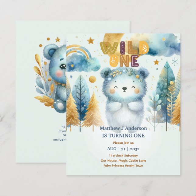 Kawaii WILD ONE primeiro aniversario Boys BEAR Woo (Frente/Verso)