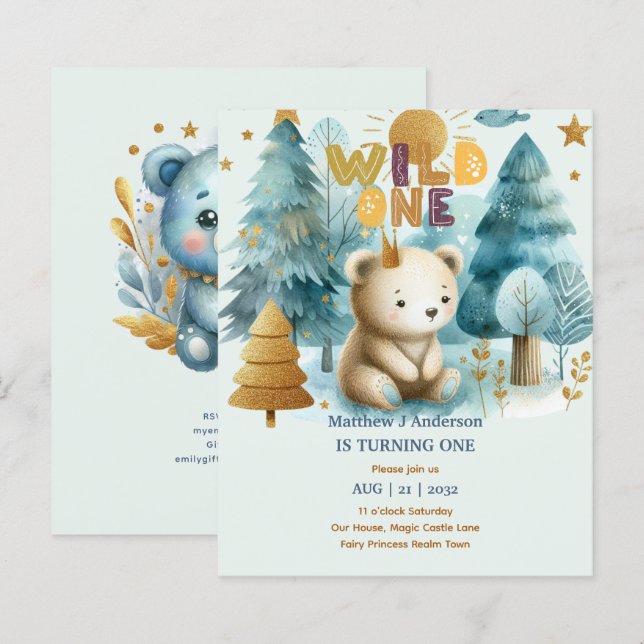 Kawaii WILD ONE primeiro aniversario Boys BEAR Woo (Frente/Verso)