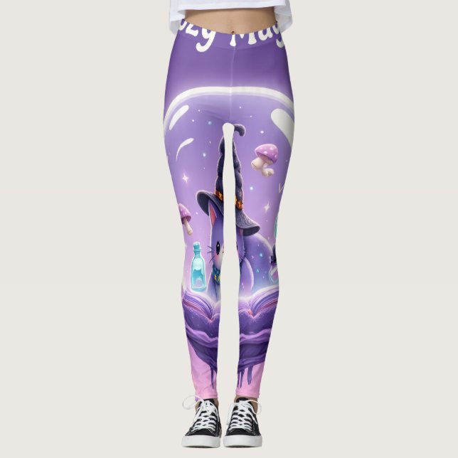 Kawaii Witch Snow Globe Leggings Purple (Frente)