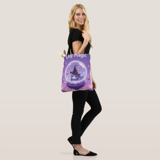 Kawaii Witch Snow Globe Tote Bag Purple