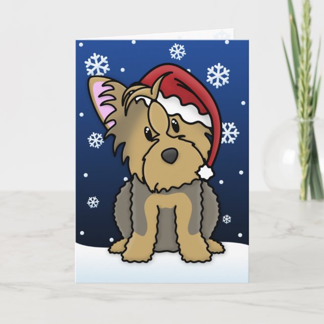 Kawaii Yorkshire Terrier Cartão de Natal (Frente)