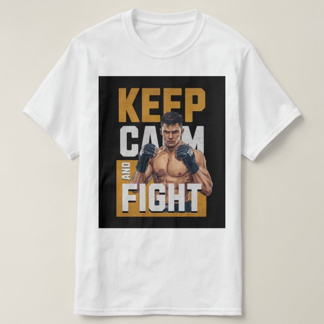 Keep Calm and Fight T-Shirt – MMA Fighter Tee (Frente do Design)