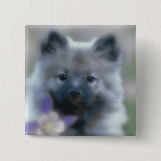 Keeshond com aquilégia bóton quadrado 5.08cm