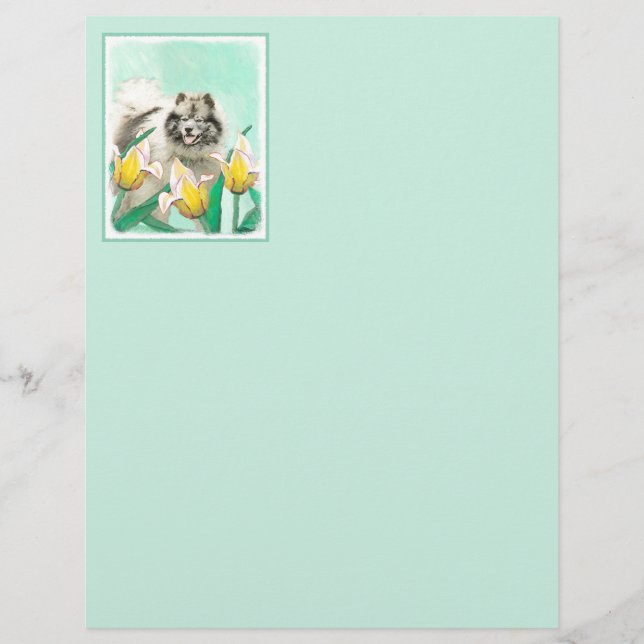 Keeshond em Tulips pintando lindas artes caninas o (Frente)