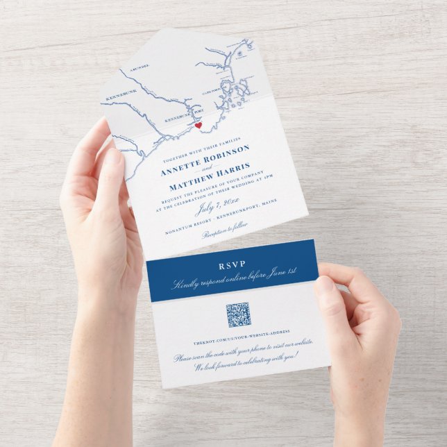 Kennebunkport Maine Map Casamento Elegante de Mari (Aba destacável)