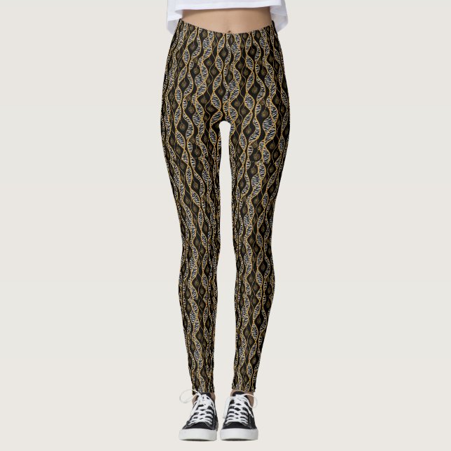 Kente Womens Fashion Black & Gold Leggings (Frente)