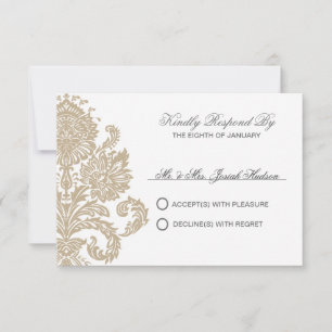Khaki Damask Border Weding DIY RSVP Card