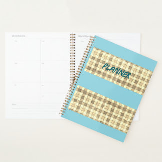 Khaki tan gingham com planejador de faixa azul