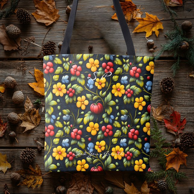 Khokhloma Floral Patterno Tradicional Tote Bag (Criador carregado)