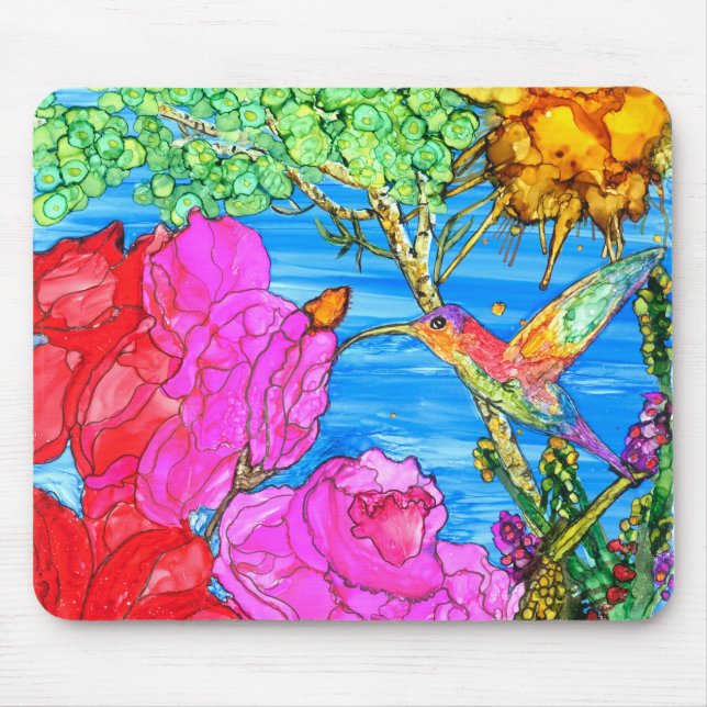 KHS Beautiful Floral Hummingbird Mousepad (Frente)