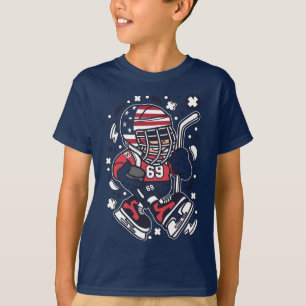 Kid de Hockey Americano com Camiseta de Caricatura
