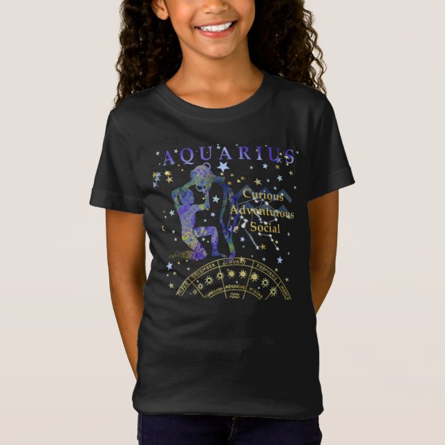 Kid Retro Aquarius Traços Zodiac T-Shirt (Frente)