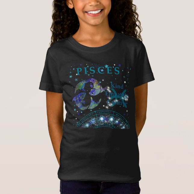 Kid Retro Peixes Zodiac Traços T-Shirt (Frente)