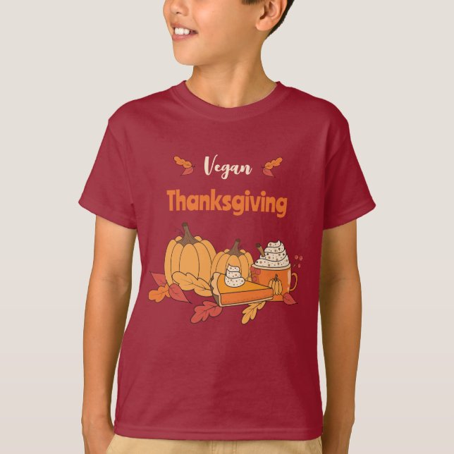 Kid Vegan Ação de Graças Camiseta Maroon (Frente)