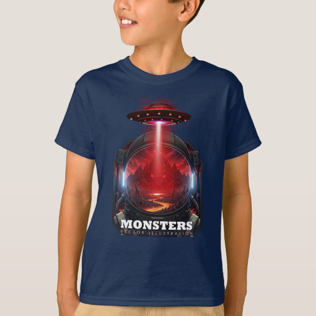Kids Alien Monster UFO Space Graphic T-Shirt (Frente)