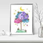 Kids Art Impressões | Coloração d'água dos sonhos<br><div class="desc">Sai para a terra do sonho com esta impressão de poster de árvore encantadora e imaginativa, perfeita para um quarto de berçário ou de criança! Este impressão de arte armada mágico apresenta uma pintura original de aquarela branca de uma árvore rosa, roxa e azul coberta de pássaros dormindo e estrelas...</div>