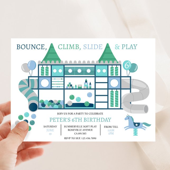 Kids Blue Soft Play Convite de aniversário (Criador carregado)