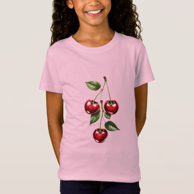 Kids' Cherry Illustration Cotton T-Shirt (Frente)