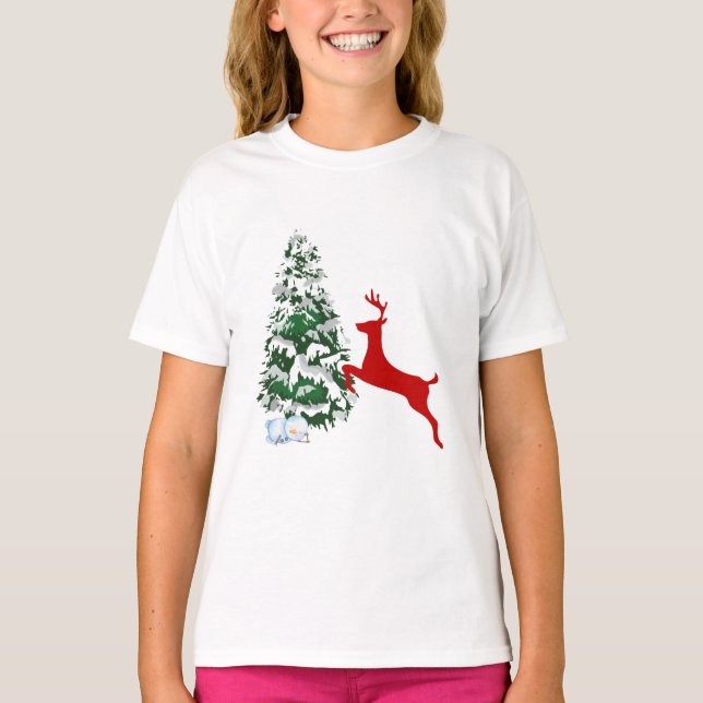 Kids Christmas Reindeer T-Shirt - Fun Holiday Shir (Frente)