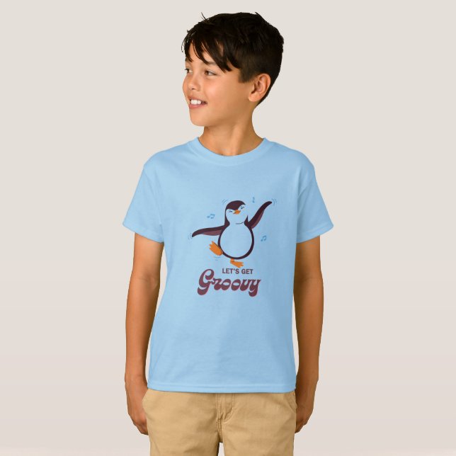 Kids Dancing Penguin T-Shirt | “Let’s Get Groovy”  (Frente Completa)