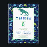 Kids Festa de aniversário Dinossauro T-Rex Convite<br><div class="desc">Crianças,  Festa de aniversário de dinossauro,  convite T-Rex. Um convite perfeito para uma festa de aniversário temática de dinossauros. Adicione detalhes da parte a este convite de aniversário de padrão de dinossauro com estilo aquarela. Coordene com nossos suprimentos de outros grupos de dino. www.SamAnnDesigns.com</div>