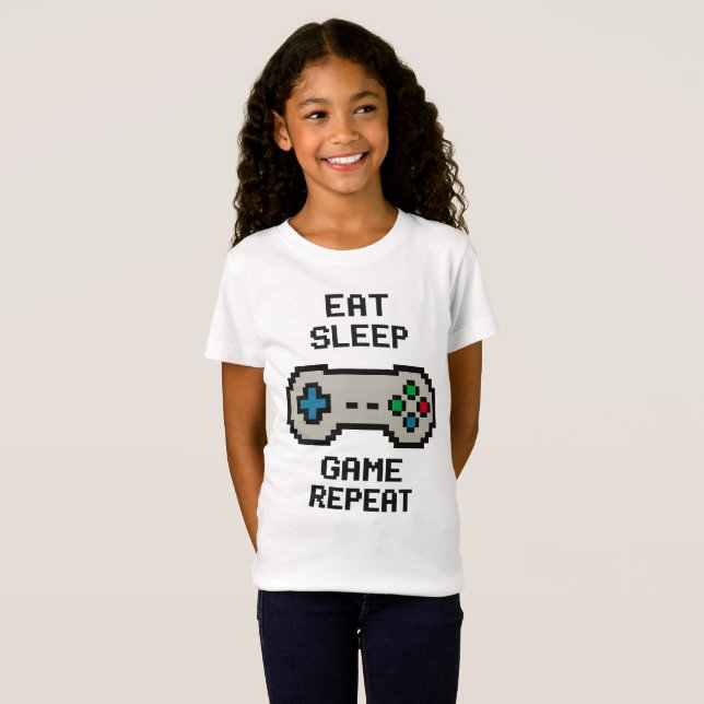 Kids Gamer T-Shirt – Eat Sleep Game Repeat (Frente Completa)