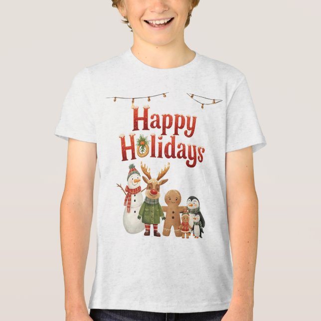 Kids Happy Holidays Festive Character T-Shirt (Frente)