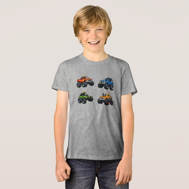 Kids Monster Truck T-Shirt with Custom Name (Frente Completa)