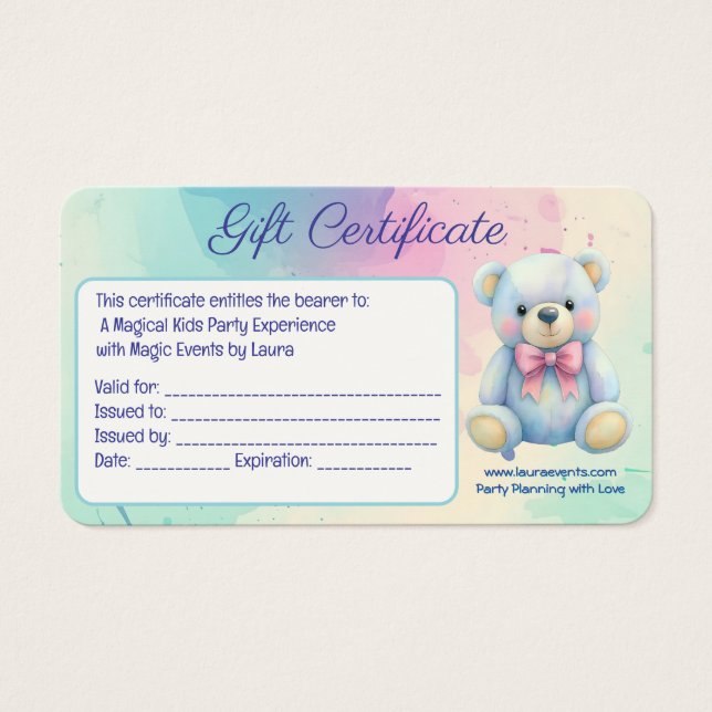 Kids Party Planner Pastel Teddy Bear Logotipo QR (Frente)