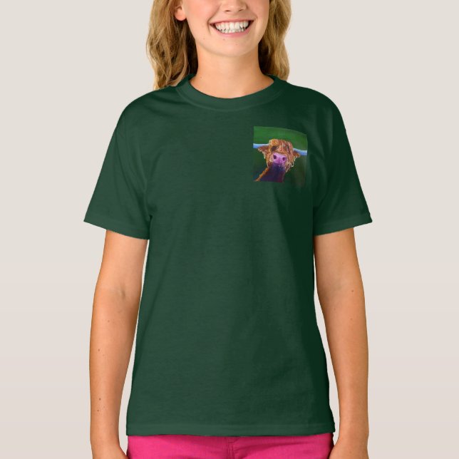 Kids Quirky Highland Cow T-shirt (Frente)