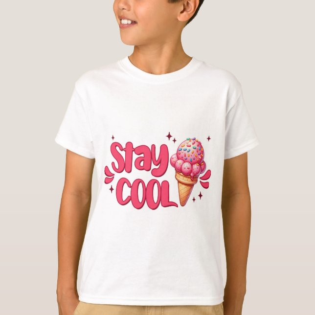 kids t-shirt with quote, stay cool with ice cream (Frente)