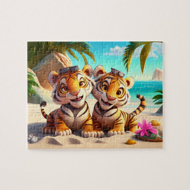 Kids Tiger Cubs Jigsen Quebra-cabeça - Tropical (Horizontal)