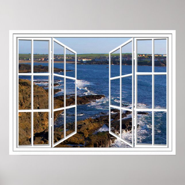 Kilkee Ireland White 24 Pane Open Window Poster (Frente)