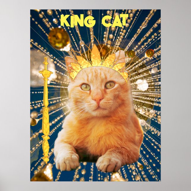 King Cat Engraçado Poster Pet Vets & Animal Groomô (Frente)
