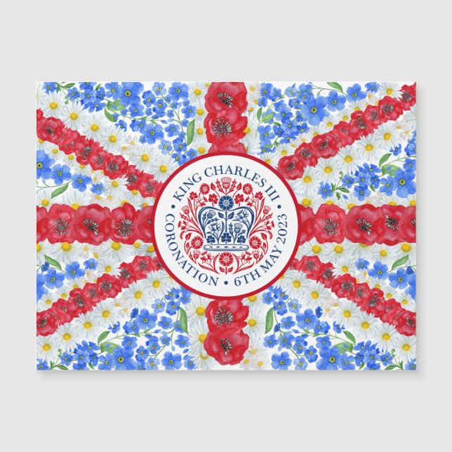 King Charles III Coronation Floral UK Flag Magneto (Frente)