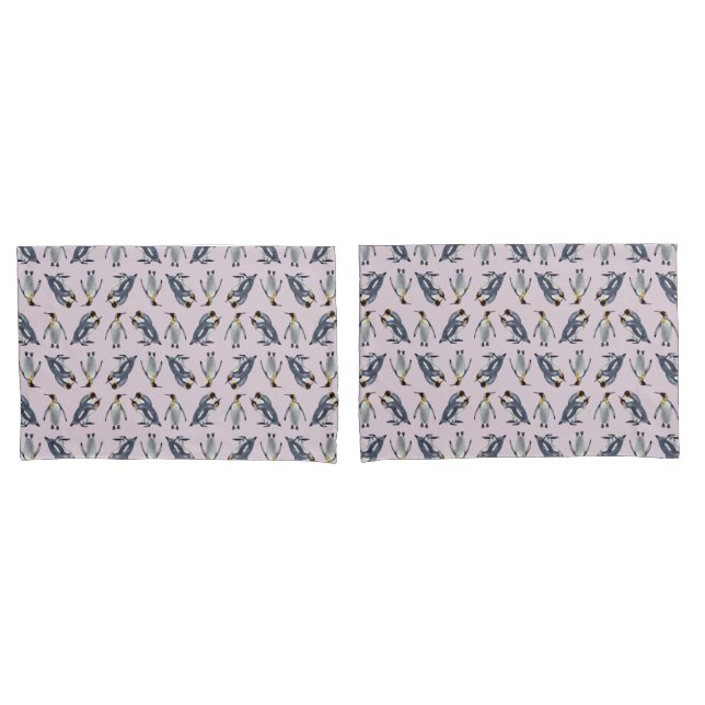 King Penguin Frenzy fronhas (Rosa Empoeirado) (Frente - conjunto)