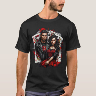 King & Queen Street Art T-Shirt Negrito Vermelho e
