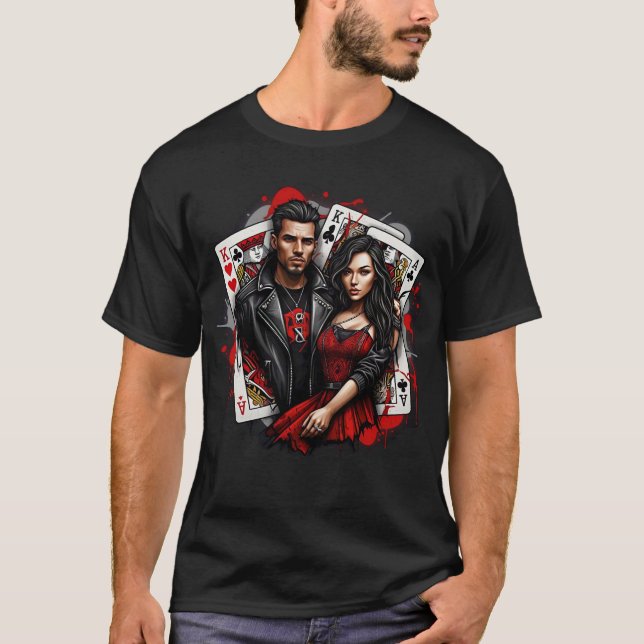 King & Queen Street Art T-Shirt Negrito Vermelho e (Frente)