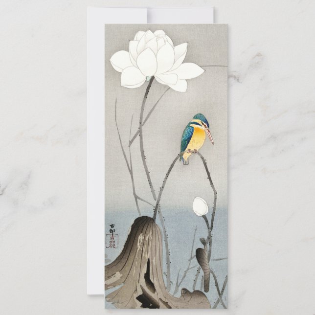 Kingfisher com Flor Lotus - Ohara Koson - Placa (Frente)