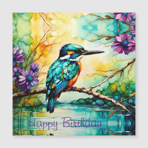 Kingfisher sobre Água, Flores Selvagens Cartão de