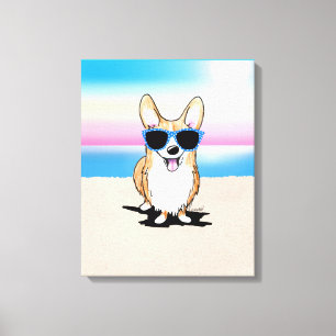 KiniArt Corgi Dog Beach Canvas Print