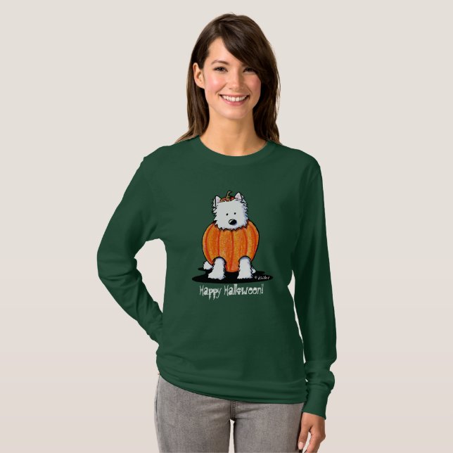 KiniArt Punkin Westie Ladies Dark LS T-Shirt (Frente Completa)
