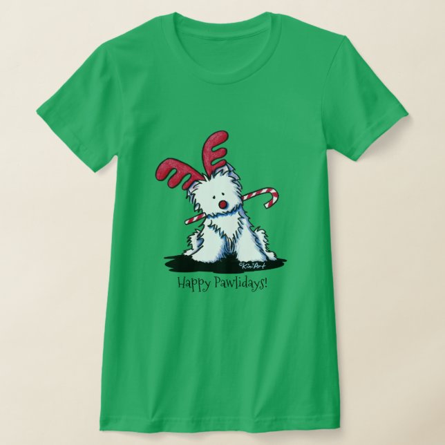 KiniArt Westie Reindeer Camisa Escura (Postura )