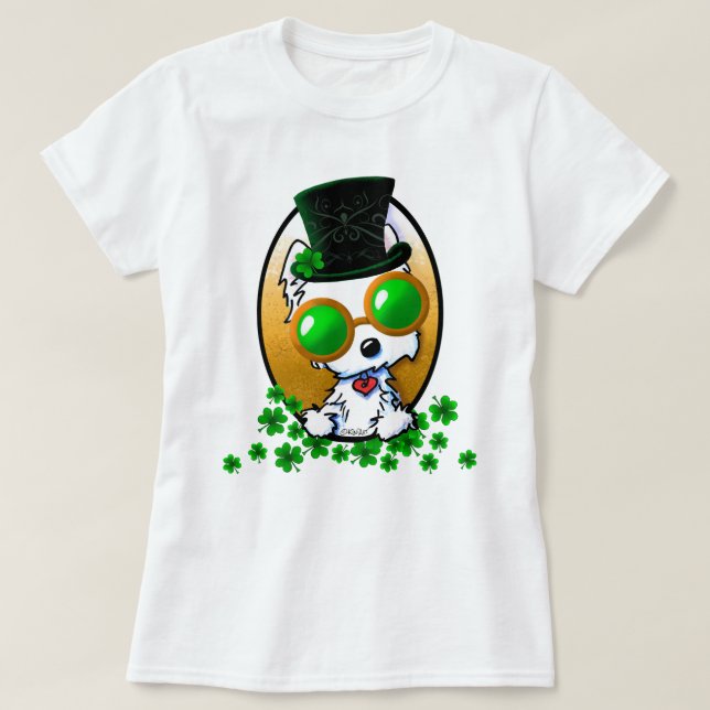 KiniArt Westie Terrier St. Paddy's T-Shirt (Frente do Design)