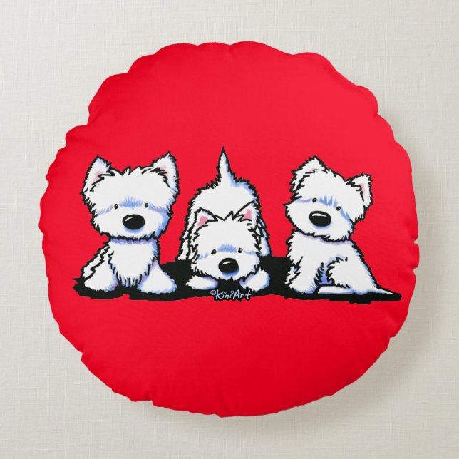 KiniArt Westie Trio Almofada Redonda (Frente)